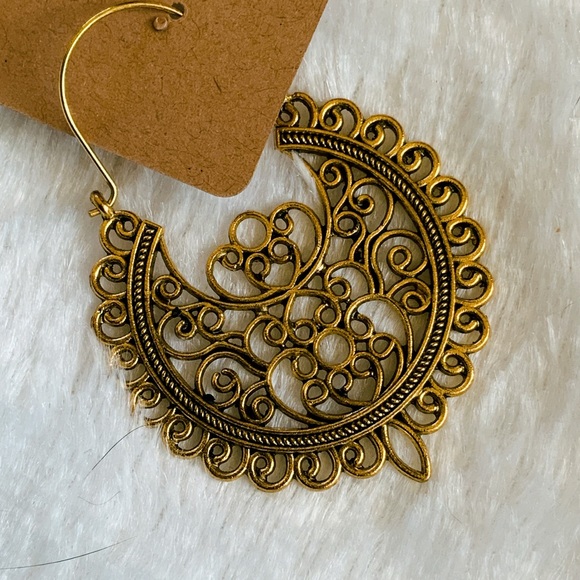 BOGO Large Gold Mandala Hoop Earrings Filigree Tribal Aztec Tibetan Native Bird - Picture 9 of 16
